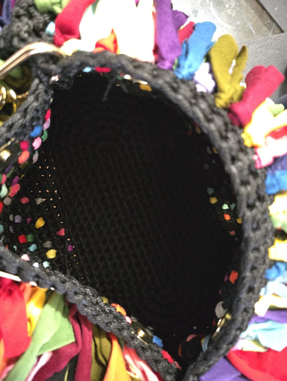 Hand Crafted Colorful Fringe Crochet Oversize Bag with Black Leather Handle - Picture 6 of 8